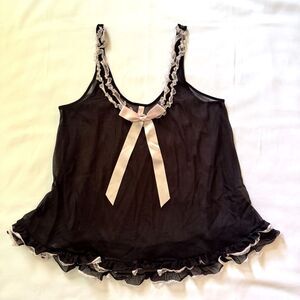 Vintage Victoria's Secret Sheer Lace Top Black and Pink Bow Nightie Size Small
